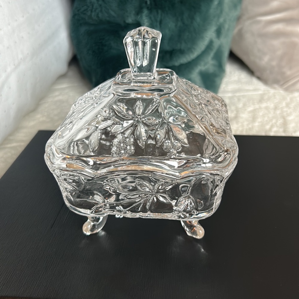 Vintage Clear Footed Lidded Candy Jar